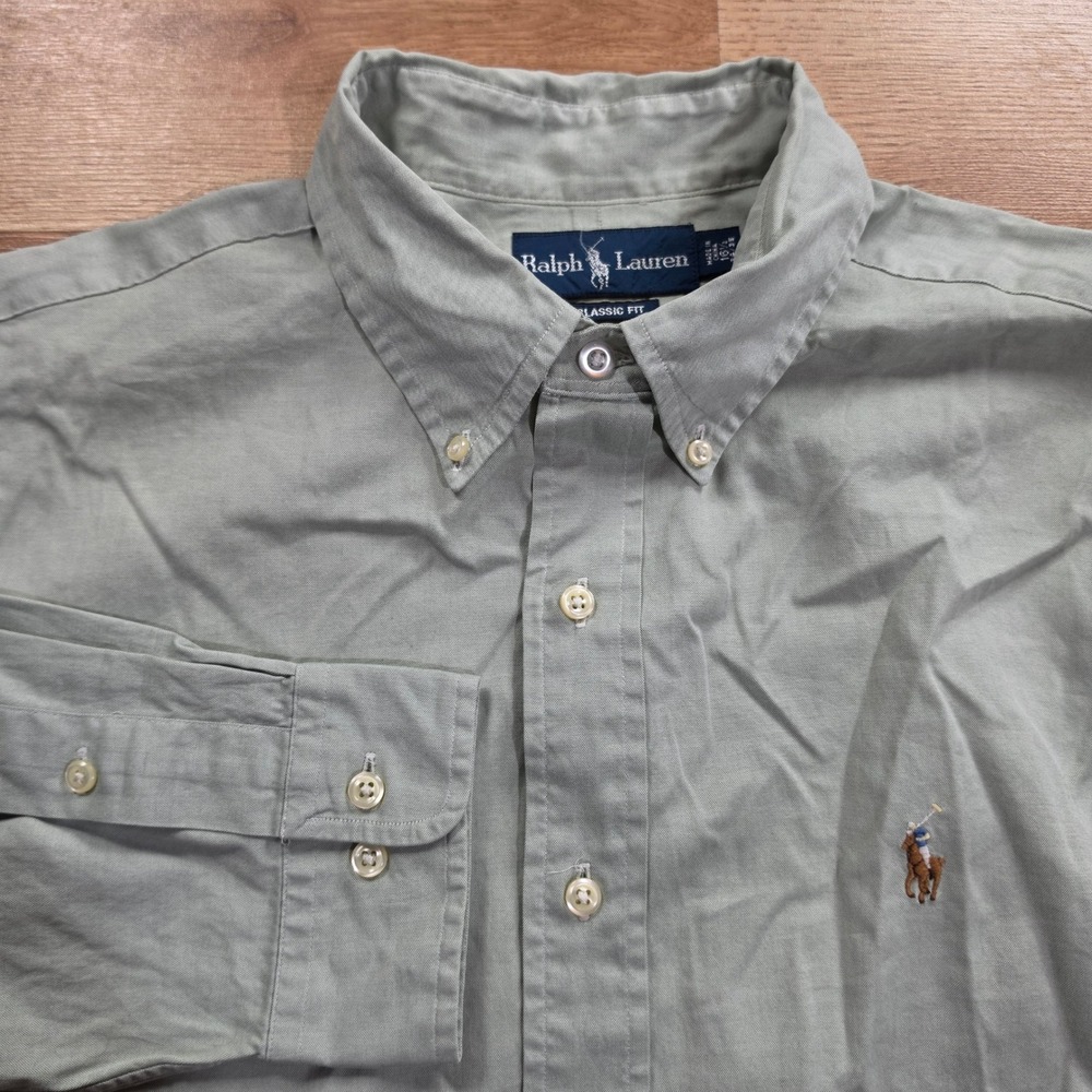 Ralph Lauren Oxford Shirt Mens 16.5 34/35 Sage Green Classic Fit Pony